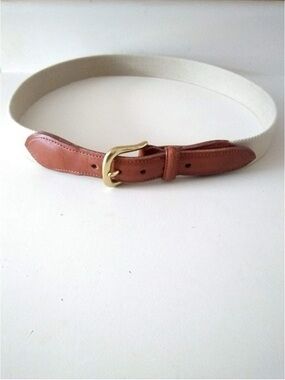 Coach Cream Canvas Belt with Brown Leather Trim and Gold Buckle